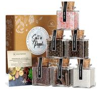 UMBRELLA® Caja Regalo de Sal y Pimienta Bio - 6 variedades naturales con recetas - Set gourmet para sibaritas, cocineros y amantes de la parrilla