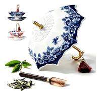 Umbrella Tea Infuser, Blue White Porcelain Umbrella Shape Ceramic Tea Strainer, Loose Leaf Tea Filter with Base for Gongfu Tea Brewing Coffee Accessories