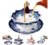 Umbrella Tea Infuser,Umbrella Shape Ceramic Tea Strainer, Traditional Chinese Blue White Porcelain Loose Leaf Filter with Rotating Design,for Kung Fu, Coffee, Brewing Accessories