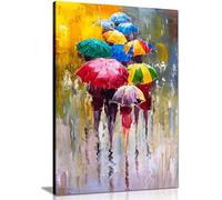 Umbrellas - Lienzo decorativo para pared, diseño de paraguas, Lienzo pesado enmarcado en marco de pino macizo., 61x41 cm (24x16in)