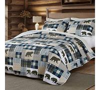 UMCHORD Juego de edredón Queen, Patchwork rústico Lodge Deer, Juego de Ropa de Cama para Todas Las Estaciones, Colcha Reversible Ligera con 2 Fundas de Almohada (Queen)