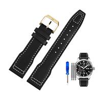 UMCNVV Correa de reloj de cuero genuino para pilotos de IWC Little Prince Male Mark 18 Big Fly Portugal suave y cómoda correa de reloj de 20 mm (Color: negro blanco-oro-K1, tamaño: 20 mm)