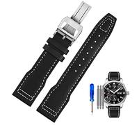 UMCNVV Correa de reloj de cuero genuino para pilotos IWC Little Prince Male Mark 18 Big Fly Portugal suave y cómoda correa de reloj de 20 mm (Color: negro blanco-acero-ZK, tamaño: 21 mm)