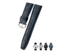 UMCNVV Correa de reloj de piel de becerro auténtica, 20mm, 21mm, 22mm, adecuada para IWC Pilot, correa de reloj de grano de cocodrilo portugués, negro, marrón y azul(Blue round pin,20mm)