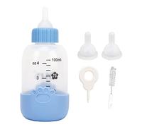 UMDHAIYI Botella de leche para cachorros y gatitos, 100 ml, con 3 pezones y cepillo de limpieza, funda de silicona antiescaldaduras para el cuidado de hámsters (azul)