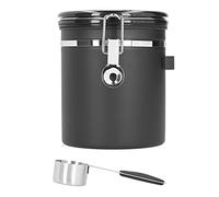 UMDHAIYI Contenedor de almacenamiento de alimentos sellado con cuchara, bote de té y granos de café de acero inoxidable 1,5l 304 (Negra)