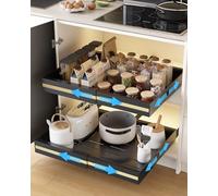 UMDONX 2 Paquete Organizador Armario Cocina Cajones Extraibles Adhesivos - Cajones Deslizables y Estantes para la Despensa, Ancho Ajustable de 30.5 a 51.5 cm, Negro