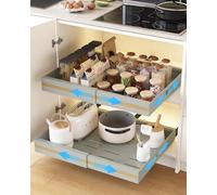 UMDONX 2 Paquete Organizador Armario Cocina Cajones Extraibles Adhesivos - Cajones Deslizables y Estantes para la Despensa, Ancho Ajustable de 30.5 a 51.5 cm, Gris