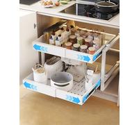 UMDONX Cajón telescópico con 2 estantes, Ampliable Cajón Deslizante Para Alacena, Bandejas Extraibles Armarios Cocina,Organizador De Gabinete Extraíble Fijo con Nano Película Adhesiva,Blanco