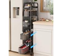 UMDONX Carrito Auxiliar con Ruedas con cajones extraíbles, Carro de Servicio de 5 Niveles, Carrito Cocina Ahorra Espacio Estanteria Estrecha Carrito Cocina para Cocina, baño, Dormitorio, salón(Negro)