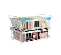 UMDONX Cesta para Congelador de 2 piezas Blanco - Cestas apilables para Congelador con asa, para Congelador de 283 a 566L, Organizar ingredientes Congelados,Longitud Extensible (29-45x30x15cm)