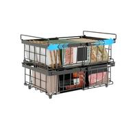 UMDONX Cesta para Congelador de 2 piezas,Negro 29-45x30x15cm | Cestas apilables para Congelador con asa, para Congelador de 283 a 566L,Longitud Extensible