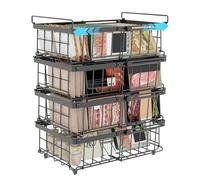 UMDONX Cesta para Congelador de 4 piezas,Negro 29-45x30x15CM | Cestas apilables para congelador con asa, para congelador de 283 a 566L,Longitud extensible