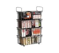 UMDONX Cesta para Congelador de 4 piezas negro - Cestas apilables para congelador con asa, fácil acceso, para congelador de 198L, organizar ingredientes congelados (37x18x15cm)