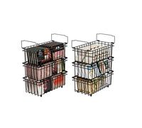 UMDONX Cesta para Congelador de 6 piezas,Negro 37x18x15cm | Cestas apilables para congelador con asa,para congelador de 198L