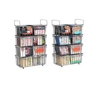 UMDONX Set de 8 Cestas para Congelador Negras - Apilables con Asa, Fácil Acceso - Organizador para Congelador de 198L - Almacena y Ordena Alimentos Congelados - Medidas 37x18x15cm