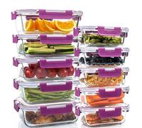 UMEIED Paquete de 10 recipientes de vidrio para almacenamiento de alimentos con tapas, herméticos a prueba de fugas para almuerzo, sobre la marcha, sobras, aptos para lavavajillas