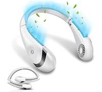 Umeloeo Ventilador de cuello personal sin hojas de 5000 mAh, de cuello colgante recargable, ventilador pequeño portátil de tres velocidades adecuado para viajes familiares al aire libre (blanco)