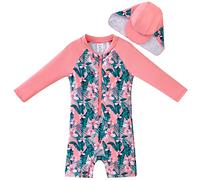 UMELOK Bañador Infantil Anti-UV 50+ para Niños y Niñas - Capucha Integrada, Mangas Largas y Secado Instantáneo 86/92 Pétalos Rojos