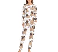 UMENG Perro Pug De Dibujos Animados Pijama Mujer con Camiseta Manga Larga Y Pantalones Largos 2 Piezas Conjunto De Pijama
