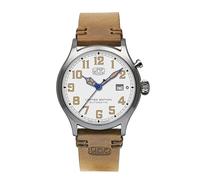 UMF RUHLA Reloj de pulsera automático para hombre UMF 1256-1, caja de acero inoxidable con esfera blanca vintage, correa de piel de becerro Horween hecha a mano con hebilla, fabricado en Alemania,
