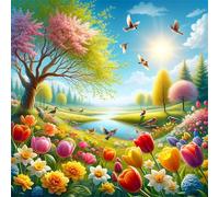 Umfarvt 5D Beautiful Spring Flowers Diamond Painting Kits for Adults Kids,DIY Round Full Drill diamond art painting kits,Canvas Embroidery Diamond Art Craft for Home Wall Decor 50x50cm