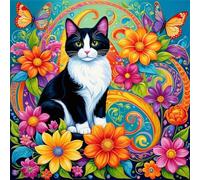 Umfarvt 5D Black Cat Diamond Painting Kits for Adults Kids,DIY Round Full Drill diamond art painting kits,Canvas Embroidery Diamond Art Craft for Home Wall Decor 80x80cm