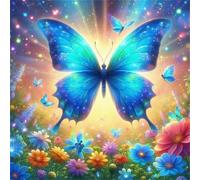Umfarvt 5D Blue Butterfly Flower Diamond Painting Kits for Adults Kids,DIY Round Full Drill diamond art painting kits,Canvas Embroidery Diamond Art Craft for Home Wall Decor 60x60cm