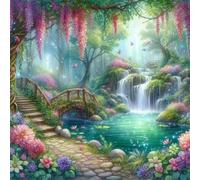 Umfarvt 5D Bridge Lake Diamond Painting Kits for Adults Kids,DIY Round Full Drill diamond art painting kits,Canvas Embroidery Diamond Art Craft for Home Wall Decor 30x30cm