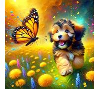 Umfarvt 5D Butterfly Dog Diamond Painting Kits for Adults Kids,DIY Round Full Drill diamond art painting kits,Canvas Embroidery Diamond Art Craft for Home Wall Decor 60x60cm