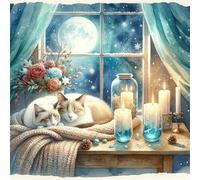 Umfarvt 5D Candle Cat Diamond Painting Kits for Adults Kids,DIY Square Full Drill diamond art painting kits,Canvas Embroidery Diamond Art Craft for Home Wall Decor 60x60cm