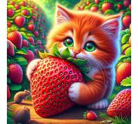 Umfarvt 5D Cat Strawberry Diamond Painting Kits for Adults Kids,DIY Round Full Drill diamond art painting kits,Canvas Embroidery Diamond Art Craft for Home Wall Decor 80x80cm