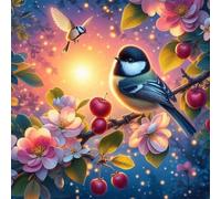 Umfarvt 5D Cherry Birds Diamond Painting Kits for Adults Kids,DIY Square Full Drill diamond art painting kits,Canvas Embroidery Diamond Art Craft for Home Wall Decor 90x90cm