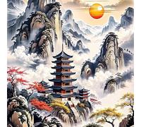 Umfarvt 5D Chinese Landscape Diamond Painting Kits for Adults Kids,DIY Round Full Drill diamond art painting kits,Canvas Embroidery Diamond Art Craft for Home Wall Decor 40x40cm
