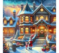 Umfarvt 5D Christmas Cottage Diamond Painting Kits for Adults Kids,DIY Square Full Drill diamond art painting kits,Canvas Embroidery Diamond Art Craft for Home Wall Decor 30x30cm