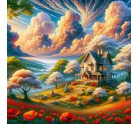 Umfarvt 5D Cloud Villa Diamond Painting Kits for Adults Kids,DIY Square Full Drill diamond art painting kits,Canvas Embroidery Diamond Art Craft for Home Wall Decor 70x70cm