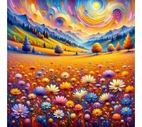 Umfarvt 5D Colorful Fields Diamond Painting Kits for Adults Kids,DIY Round Full Drill diamond art painting kits,Canvas Embroidery Diamond Art Craft for Home Wall Decor 100x100cm