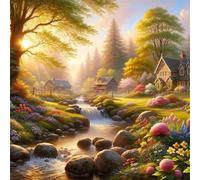 Umfarvt 5D Country Stream Diamond Painting Kits for Adults Kids,DIY Round Full Drill diamond art painting kits,Canvas Embroidery Diamond Art Craft for Home Wall Decor 90x90cm