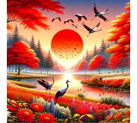 Umfarvt 5D Crane Scenery Diamond Painting Kits for Adults Kids,DIY Square Full Drill diamond art painting kits,Canvas Embroidery Diamond Art Craft for Home Wall Decor 60x60cm