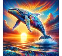 Umfarvt 5D Delfines al atardecer Diamond Painting Kit Completo,diamond painting Art kit para Adultos,DIY Round Cristal Pintura de Diamante Bordado Punto de Cruz Manualidades para Decor Hogar 90x90cm