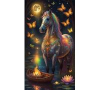 Umfarvt 5D Diamond Art Painting,Horse Boat Moon diamond painting Kits for Adults,DIY Square Full Drill Canvas Embroidery Cross Stitch,Diamond Arts Crafts Painting Pictures for Home Wall Decor 40x90cm