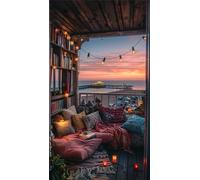 Umfarvt 5D Diamond Art Painting,House Sunset diamond painting Kits for Adults,DIY Round Full Drill Canvas Embroidery Cross Stitch,Diamond Arts Crafts Painting Pictures for Home Wall Decor 90x190cm