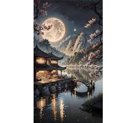 Umfarvt 5D Diamond Art Painting,Loft Lake Moon diamond painting Kits for Adults,DIY Square Full Drill Canvas Embroidery Cross Stitch,Diamond Arts Crafts Painting Pictures for Home Wall Decor 80x170cm