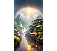 Umfarvt 5D Diamond Art Painting,Loft River Sky diamond painting Kits for Adults,DIY Round Full Drill Canvas Embroidery Cross Stitch,Diamond Arts Crafts Painting Pictures for Home Wall Decor 20x50cm
