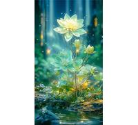 Umfarvt 5D Diamond Art Painting,Lotus Jungle diamond painting Kits for Adults,DIY Round Full Drill Canvas Embroidery Cross Stitch,Diamond Arts Crafts Painting Pictures for Home Wall Decor 40x90cm
