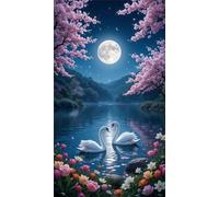 Umfarvt 5D Diamond Art Painting,Love Swan Moon diamond painting Kits for Adults,DIY Round Full Drill Canvas Embroidery Cross Stitch,Diamond Arts Crafts Painting Pictures for Home Wall Decor 20x50cm