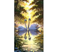 Umfarvt 5D Diamond Art Painting,Love Swans Pond diamond painting Kits for Adults,DIY Round Full Drill Canvas Embroidery Cross Stitch,Diamond Arts Crafts Painting Pictures for Home Wall Decor 70x150cm