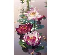 Umfarvt 5D Diamond Art Painting,Red Lotus Pond diamond painting Kits for Adults,DIY Round Full Drill Canvas Embroidery Cross Stitch,Diamond Arts Crafts Painting Pictures for Home Wall Decor 70x150cm