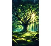Umfarvt 5D Diamond Painting Kit,Árbol del sol jungla Diamond Painting Kit Completo para Adultos,DIY Square Drill Cristal Pintura de Diamantes Bordado Punto de Cruz Kit para Decoración Hogar 100x210cm