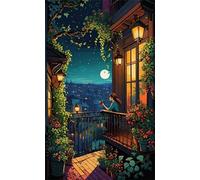 Umfarvt 5D Diamond Painting Kit,Ático de Night Town Diamond Painting Kit Completo para Adultos,DIY Round Drill Cristal Pintura de Diamantes Bordado Punto de Cruz Kit para Decoración Hogar 100x210cm